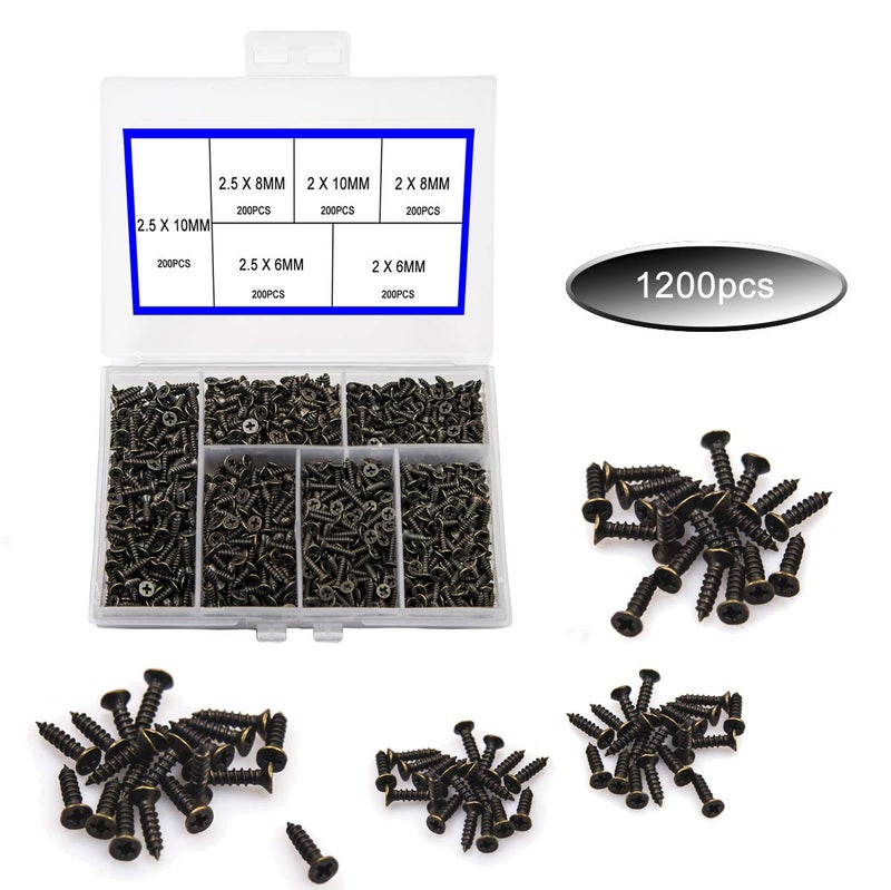 newlng 1200pcs Small Screws Phillips Flat Head Cross Self Tapping Tiny Screw Cabinet Electronic Accessories Screw Multifunctional DIY Micro Woodworking Screws Set Bronze - Image 4